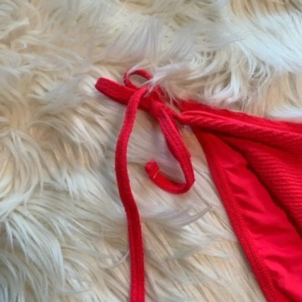 Topshop Women's Size 10 Red Crinkle High Rise Tie Bikini Bottoms‎ Stretch